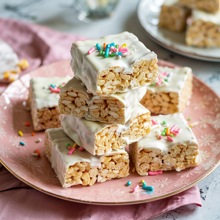 white chocolate dipped rice krispie treats